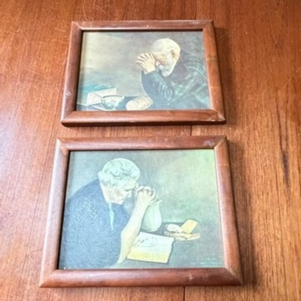 TWO Vintage Grace Gratitude Prayer Framed Prints Spiritual Religious